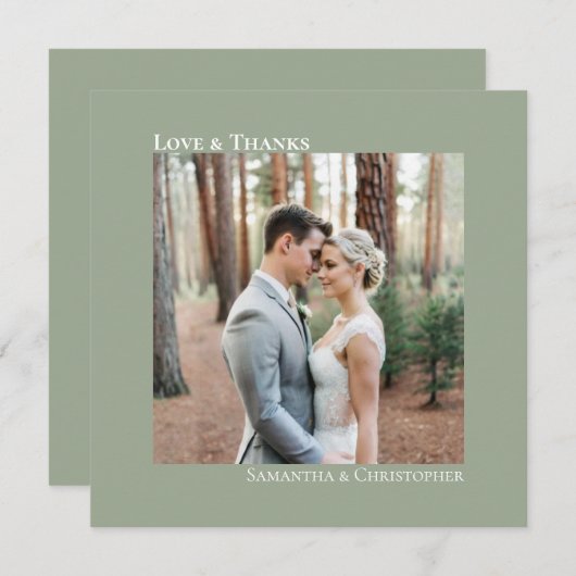 Love & 感謝してい Minimalistの写真結婚Sage Green ノートカード (正面/裏面)