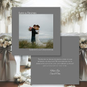 Love & 感謝してい Minimalistグレイ写真&ノート結婚ズ サンキューカード