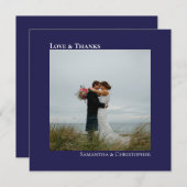 Love & 感謝してい Minimalist Navy Blueの結婚写真 サンキューカード (正面/裏面)