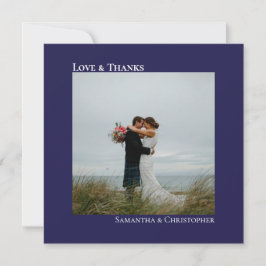 Love & 感謝してい Minimalist Navy Blueの結婚写真 サンキューカード