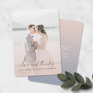 Love & 感謝してい Pink & Blueの写真オ結婚ーバーレイ サンキューカード