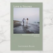 Love 感謝してい Sage Greenの結婚写真ミニ ワインラベル (シングルラベル)