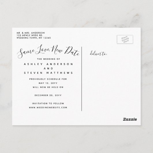 Love 救 New Date Script写真の結婚延期 ポストカード (裏面)