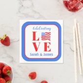 LOVE 水彩アメリカ国旗 名前 ウェディング  スタンダードカクテルナプキン (インサイチュ)