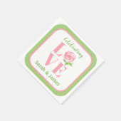 LOVE 水彩バラ 名前入り グリーン ウェディング スタンダードカクテルナプキン (角)