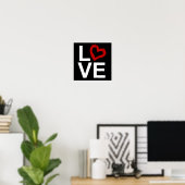 LOVE、白黒、赤のスケッチハート ポスター (ホームオフィス)