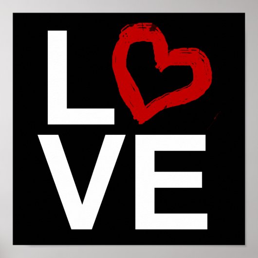 LOVE、白黒、赤のスケッチハート ポスター (正面)