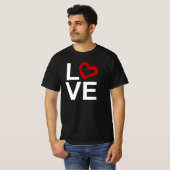 LOVE、白黒、赤のスケッチハート Tシャツ (正面フル)