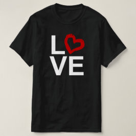 LOVE、白黒、赤のスケッチハート Tシャツ