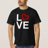 LOVE、白黒、赤のスケッチハート Tシャツ (正面)