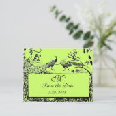 LOVE 結婚 BIRDS MONOGRAM白黒グリーン ポストカード (スタンド正面)