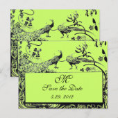 LOVE 結婚 BIRDS MONOGRAM白黒グリーン ポストカード (正面/裏面)