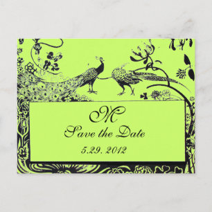 LOVE 結婚 BIRDS MONOGRAM白黒グリーン ポストカード