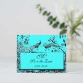 LOVE 結婚 BIRDS MONOGRAM白黒ブルー ポストカード (スタンド正面)