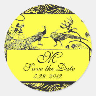 LOVE 結婚 BIRDS MONOGRAM白黒 ラウンドシール