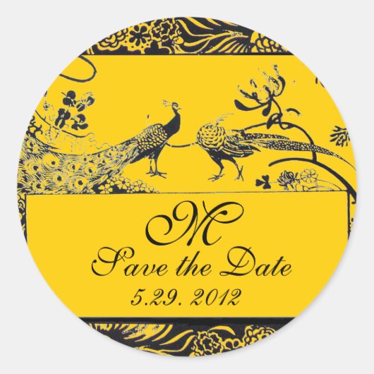 LOVE 結婚 BIRDS MONOGRAM白黒 ラウンドシール (正面)