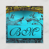 LOVE 結婚 BIRDS MONOGRAM金ゴールドターコイズブルー スクエア名刺 (裏面)