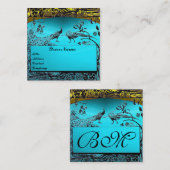 LOVE 結婚 BIRDS MONOGRAM金ゴールドターコイズブルー スクエア名刺 (正面/裏面)