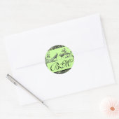 LOVE 結婚 BIRDS MONOGRAM,白黒グリーン ラウンドシール (封筒)