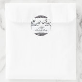 LOVE 結婚 BIRDS MONOGRAM,白黒 ラウンドシール (バッグ)