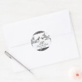 LOVE 結婚 BIRDS MONOGRAM,白黒 ラウンドシール (封筒)