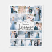 LOVE 結婚 FOREVER 15フォトコラージュカスタムカラー フリースブランケット (正面)