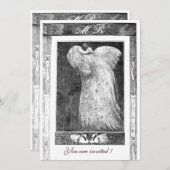 LOVE 結婚 PEACOCK MONOGRAM,白黒 招待状 (正面/裏面)