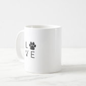 「LOVE」肉球プリント 白い犬好きコーヒー コーヒーマグカップ (正面左)