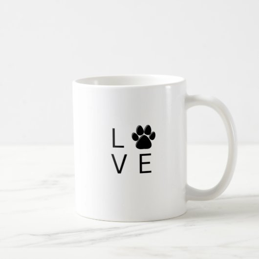 「LOVE」肉球プリント 白い犬好きコーヒー コーヒーマグカップ (右)