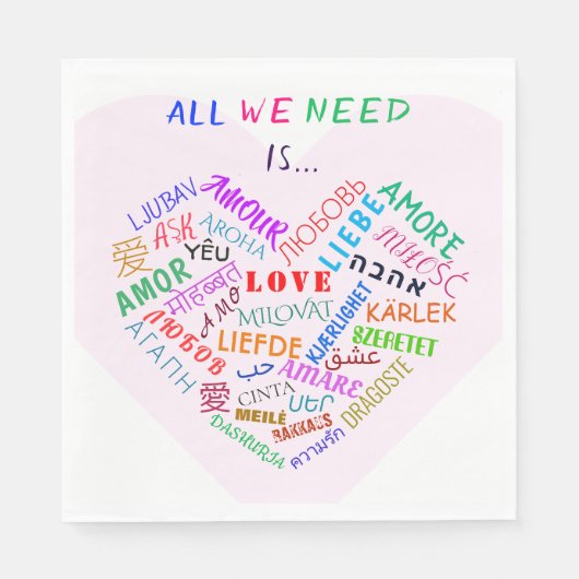 LOVE – 言語 – 数々のカスタマイズ可能国際的 スタンダードランチョンナプキン (正面)