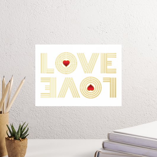 "LOVE"逆さまな言葉と赤いハート 箔ポスター (インサイチュ (デスク3))