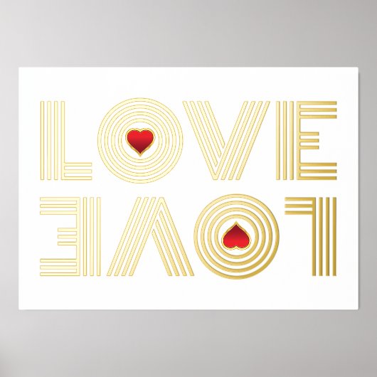 "LOVE"逆さまな言葉と赤いハート 箔ポスター (正面)