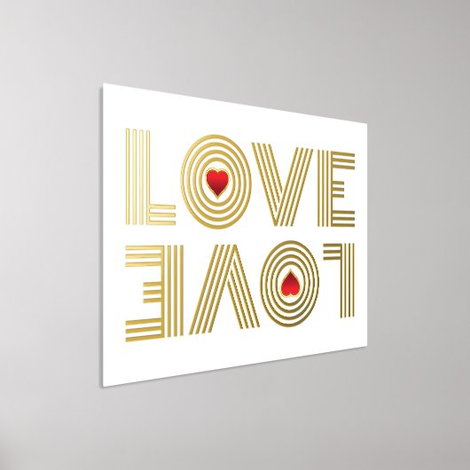 "LOVE"逆さまな言葉と赤いハート 箔ポスター (レイダウン)