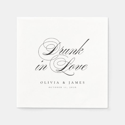 Love 飲 Scriptファンシーのパーソナライズされた結婚内 スタンダードカクテルナプキン (正面)