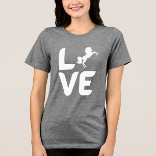 LOVE 馬 立ち上がる 女性用シャツ - 大胆な馬好きデザイン トライブレンドTシャツ