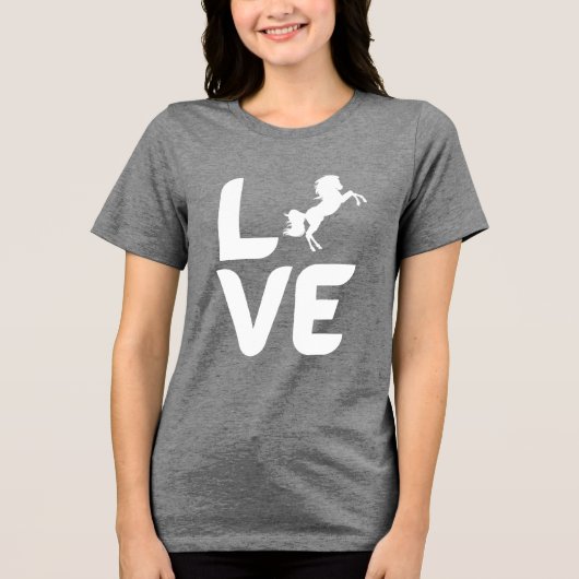 LOVE 馬 立ち上がる 女性用シャツ - 大胆な馬好きデザイン トライブレンドＴシャツ (正面)