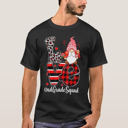 Love 2nd Grade Squad Gnome Teacher Leopard Buffalo Tシャツ (正面)