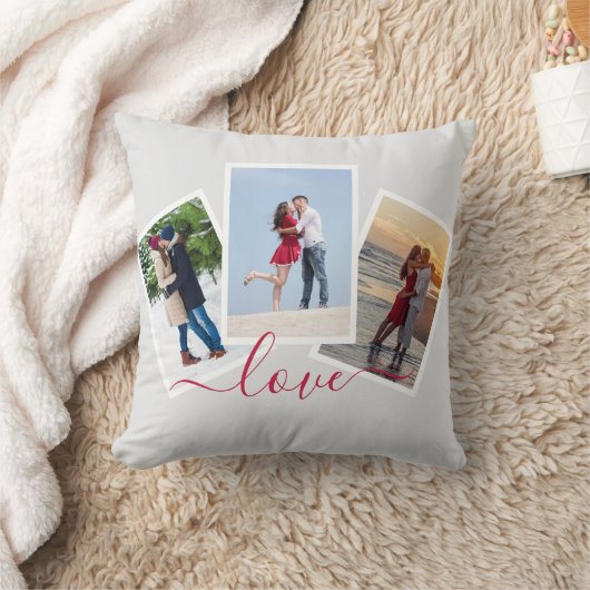 Love 3 Photo Collage with Red Script クッション (ブランケット)