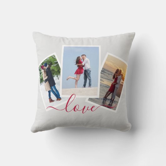 Love 3 Photo Collage with Red Script クッション (裏面)