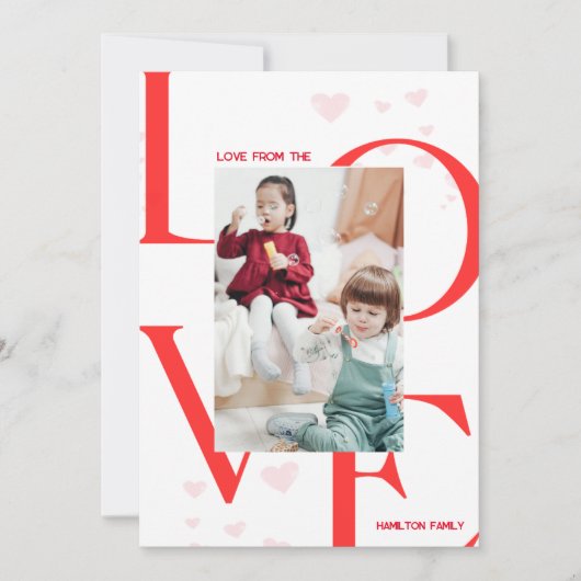 LOVE 3 Photo Valentines Day Card in Red & Pink 招待状 (正面)