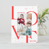 LOVE 3 Photo Valentines Day Card in Red & Pink 招待状 (スタンド正面)