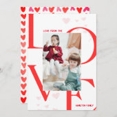 LOVE 3 Photo Valentines Day Card in Red & Pink 招待状 (正面/裏面)