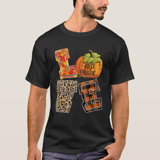 Love 3rd Grade Leopard Happy Fall Y all Autumn Tea Tシャツ (正面)
