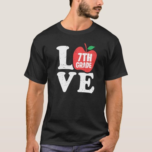 Love 7th Grade Apple Seventh Grader Student School Tシャツ (正面)