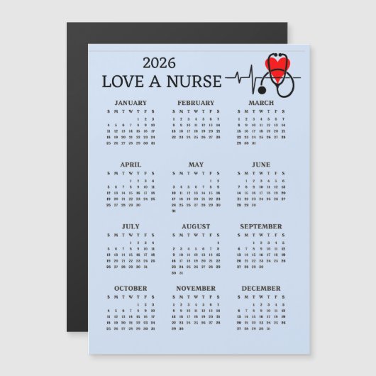 Love a Nurse 2026 Calendar Magnetic Card (正面/裏面)