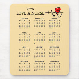 Love a Nurse Heart Stethoscope 2026 Calendar マウスパッド
