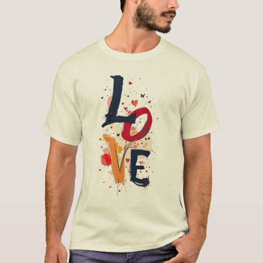 LOVE Abstract Paint Typography T-Shirt – Artistic  Tシャツ (正面)