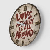 Love Actually Is All Around Romantic Quote ラージ壁時計 (傾斜)