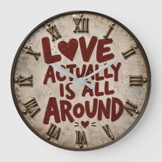 Love Actually Is All Around Romantic Quote ラージ壁時計 (正面)