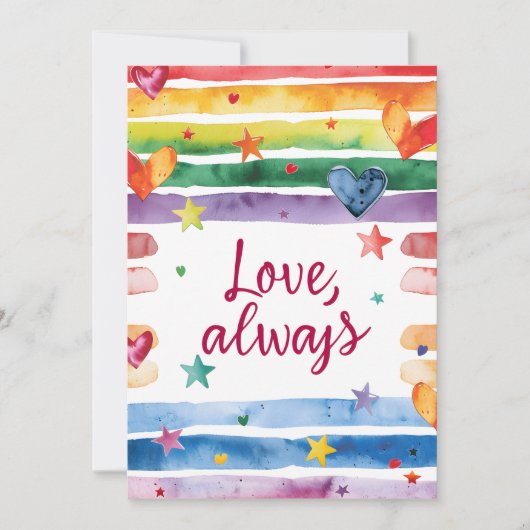 Love Always Rainbow Sticker, Watercolor Heart 招待状 (正面)